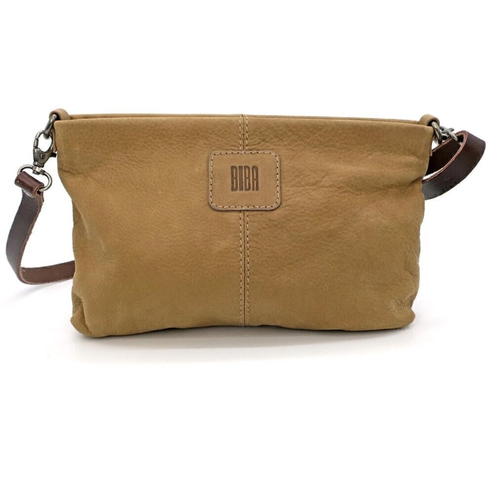Biba Carolina Out Cross Bag Crossbody Purse Taupe Full-Grain Leather